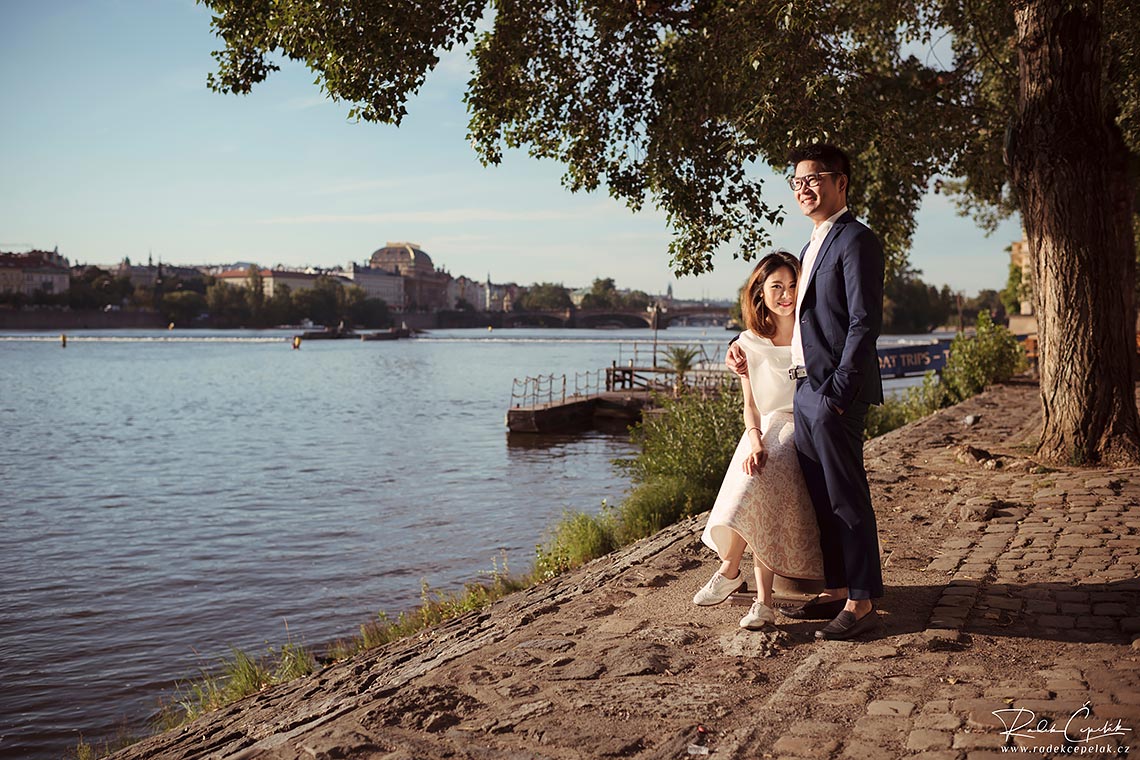 Couple photography by the river Vltava