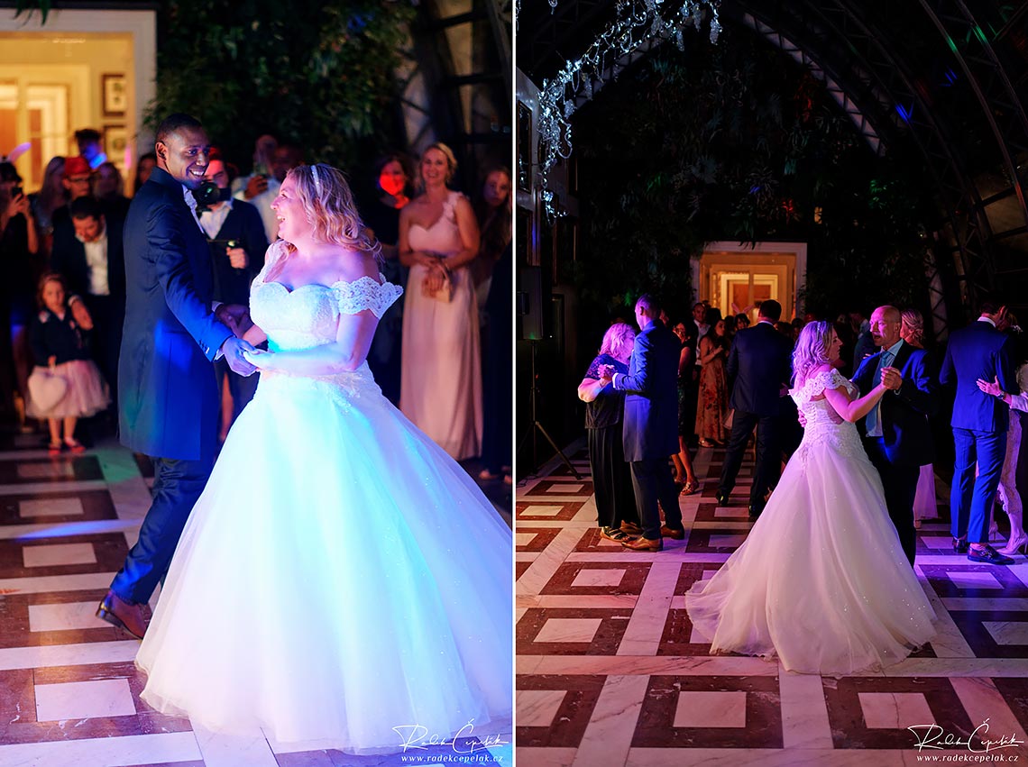 bride and groom dancing the first dance in Villa Richter