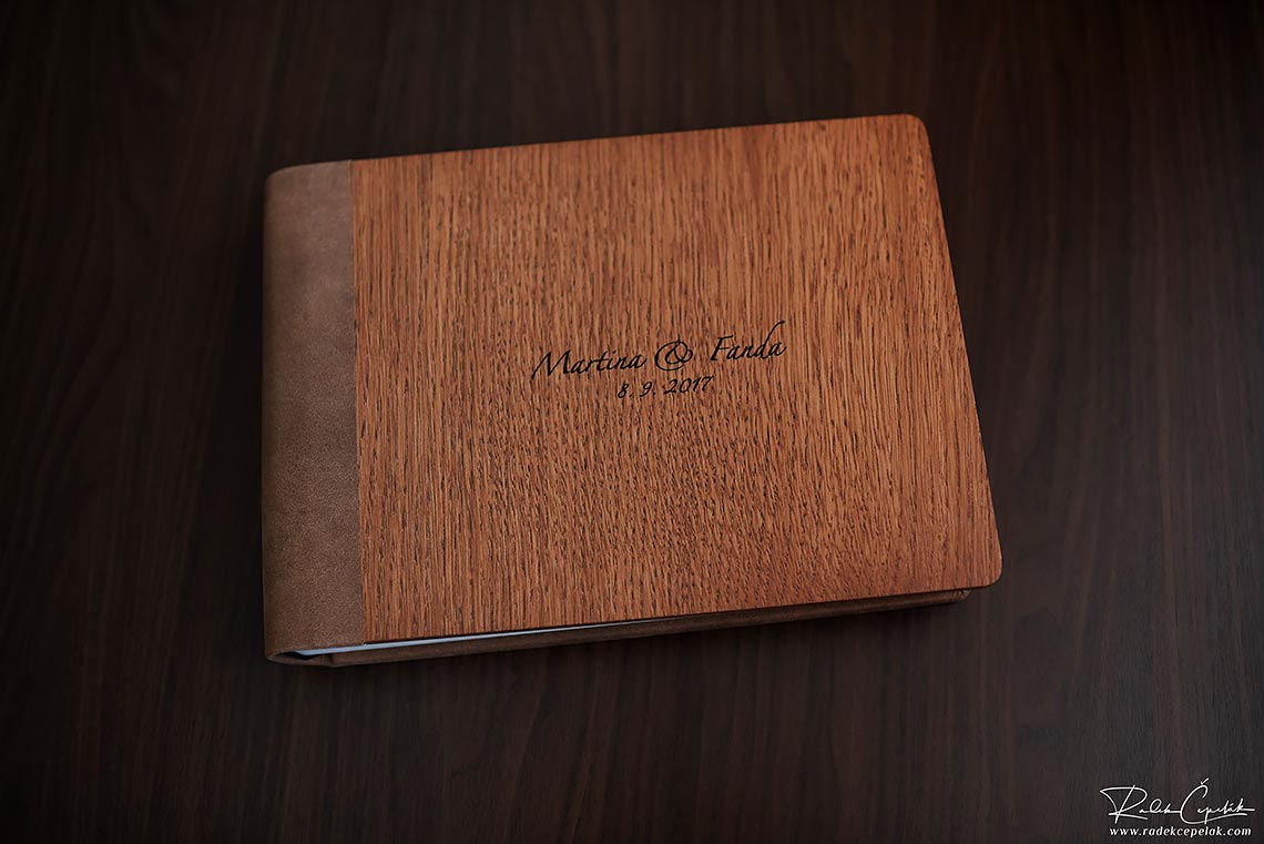 leather natural wood material combination wedding album