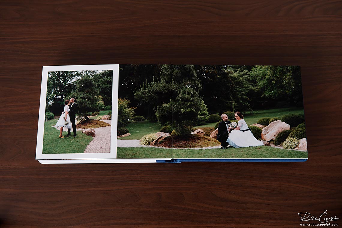 wedding photo album spread with photos