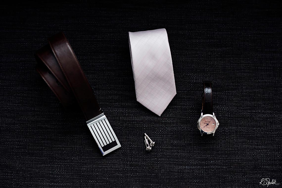groom details belt, tie, watch, cufflinks