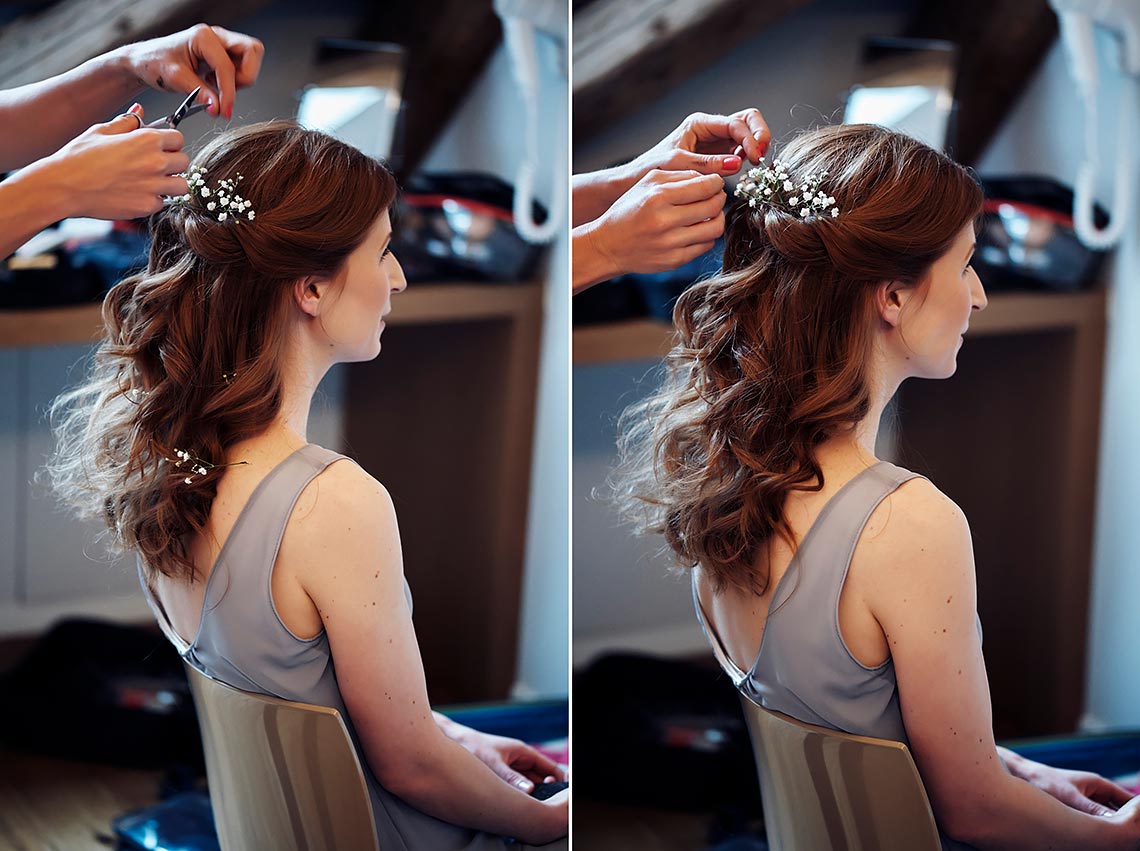 small flowers in bride hairstyle