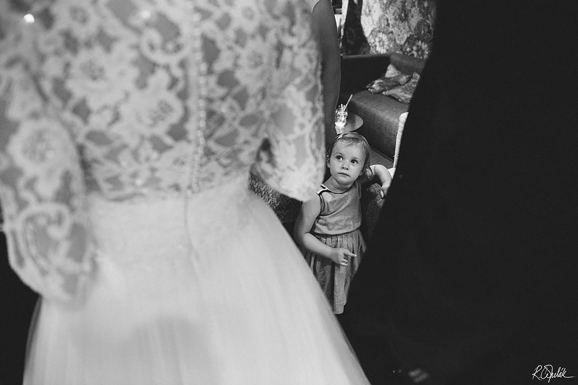 black and white wedding snapshot of small guest