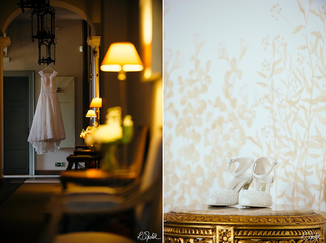 getting ready wedding photography details of bride, shoes and dress