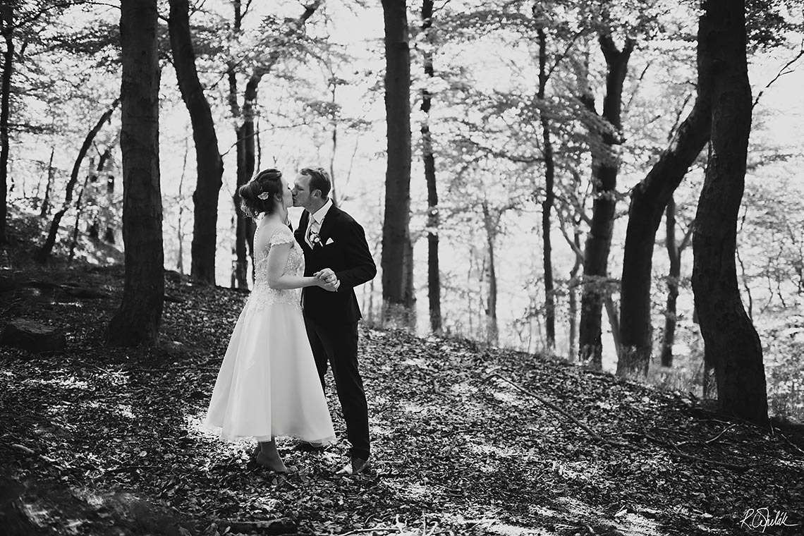 black and white wedding photography in forest