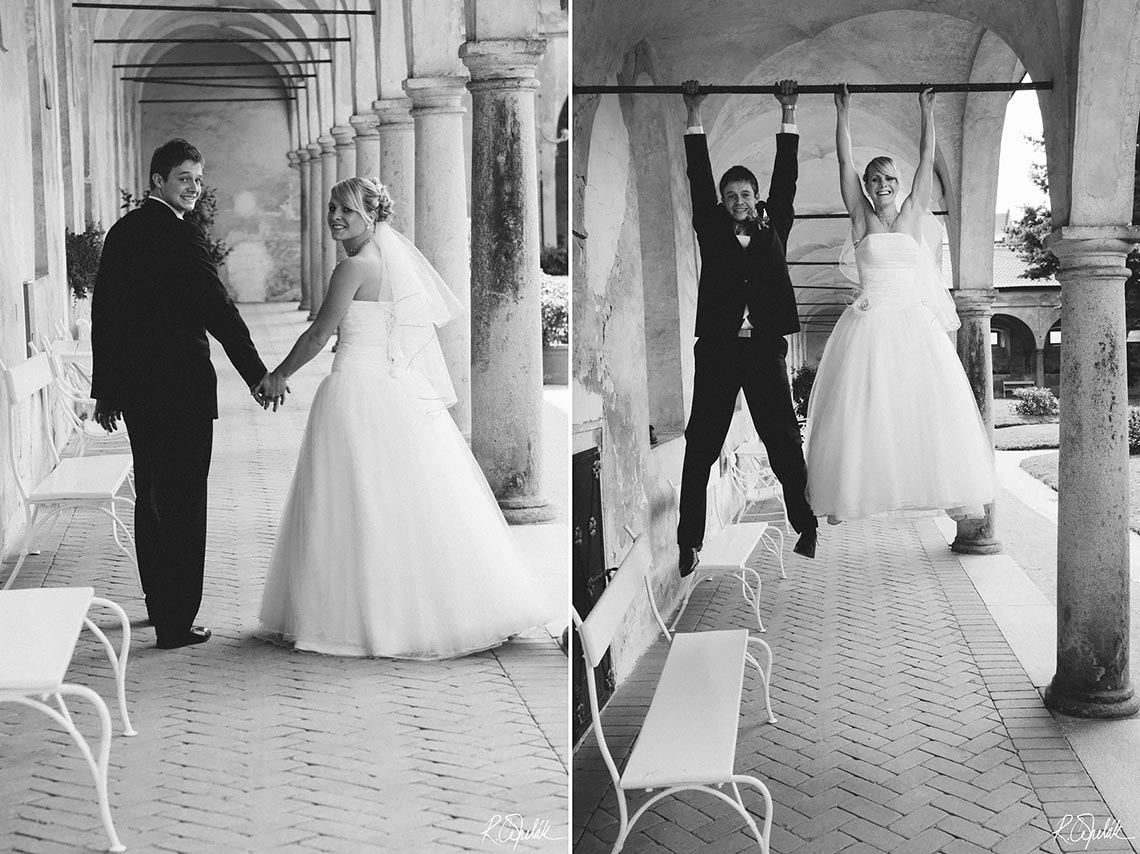 black and white newlyweds photo