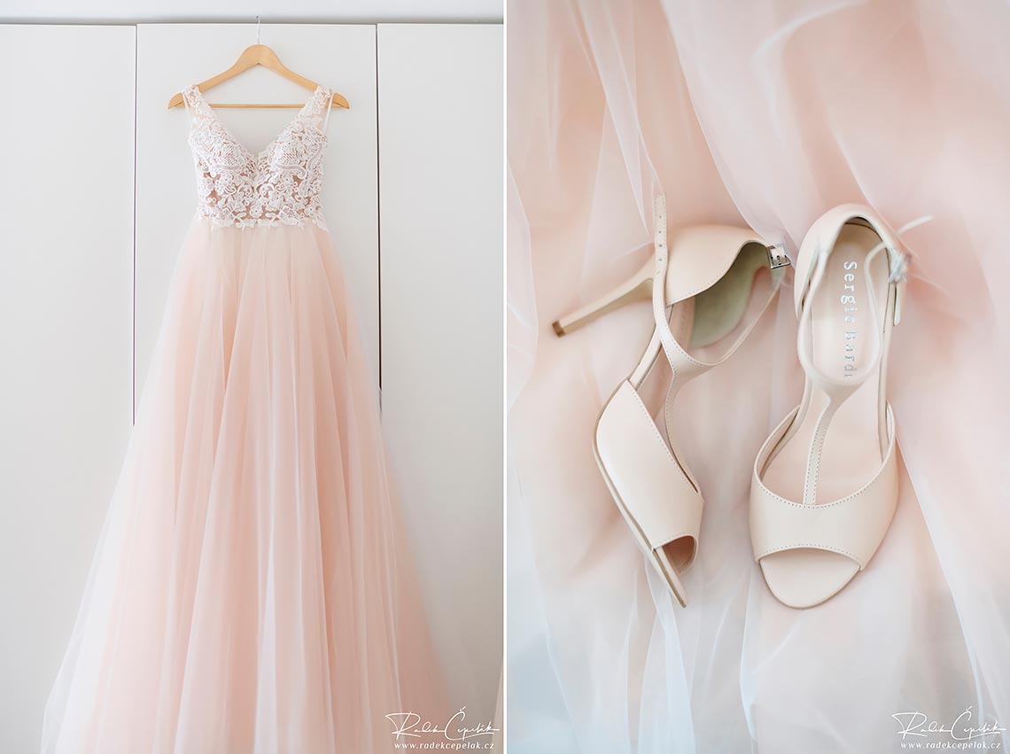 bride wedding dress and shoes