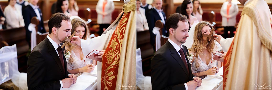 bride and groom at wedding ceremony in Slovakia Stary Smokovec