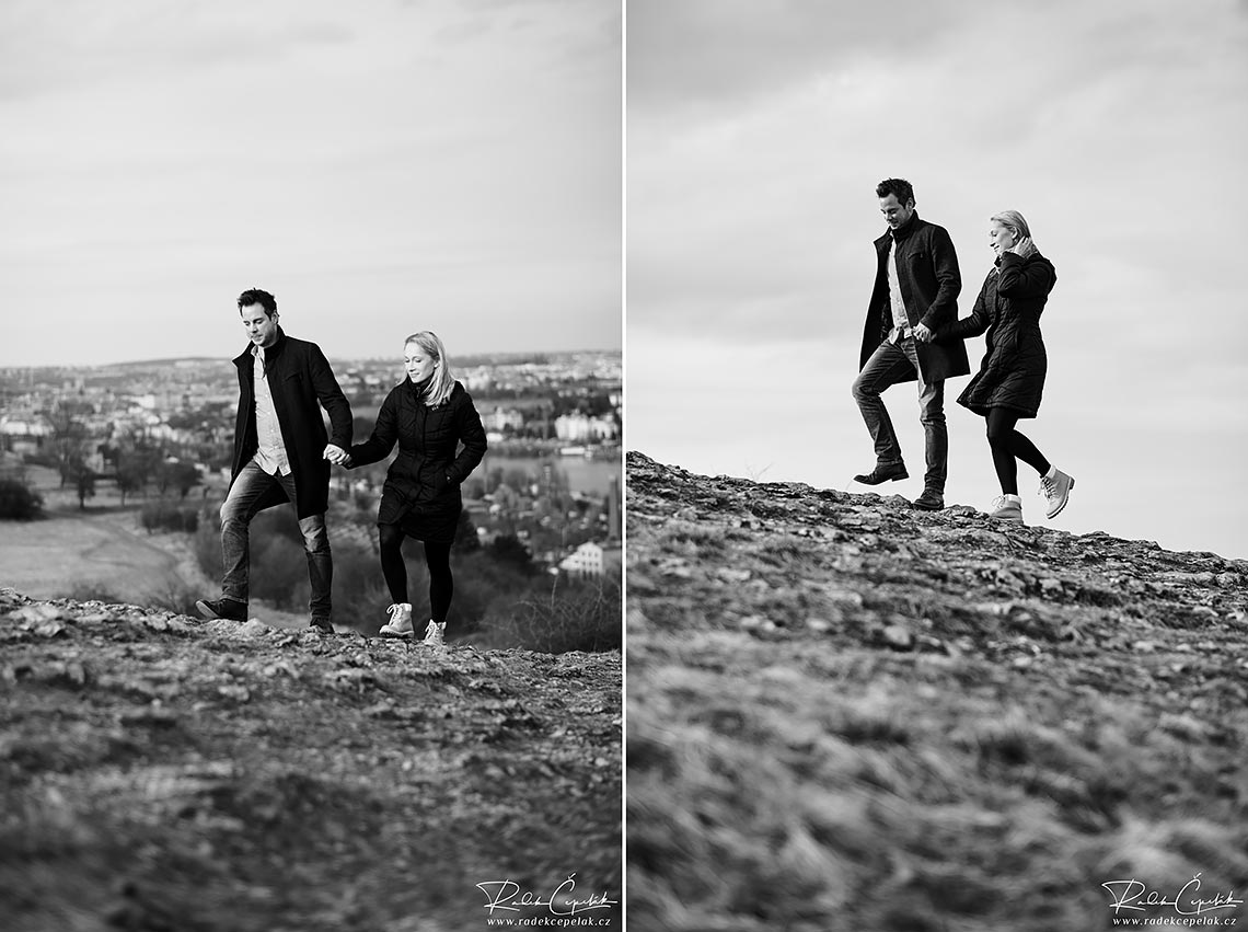 walking couple on rocks