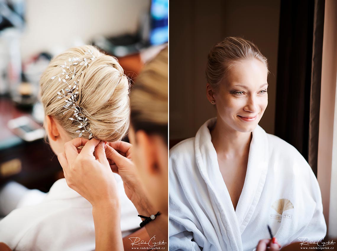 getting ready of bride in hotel Mandarin Oriental in Prague