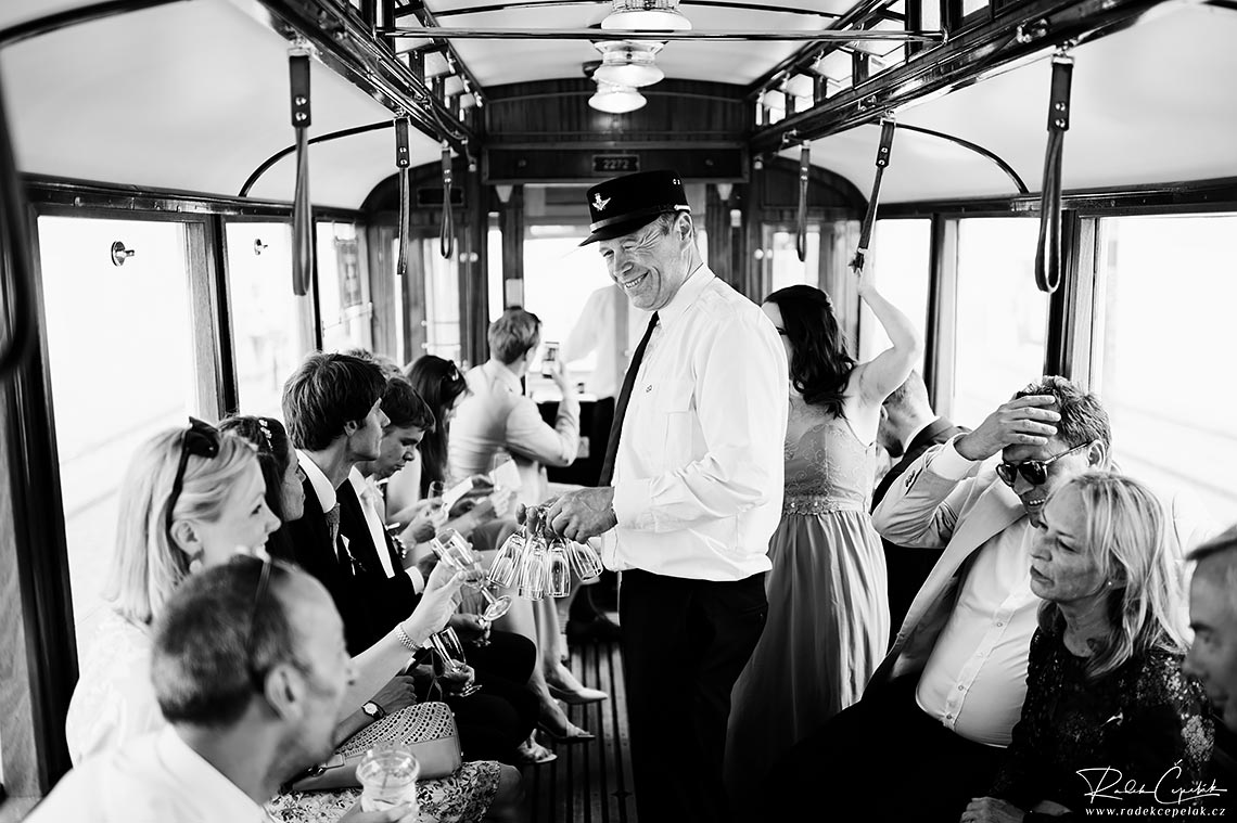 historical tram in Prague wedding