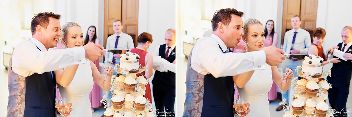 bride and groom cutting the cake