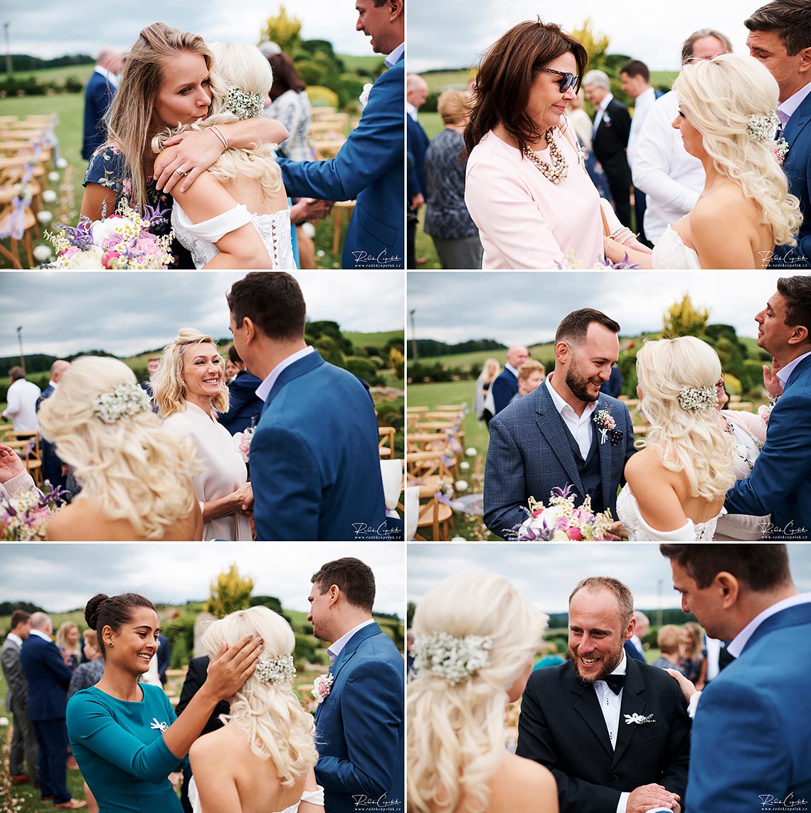 Guest congratulate to groom and bride after wedding ceremony
