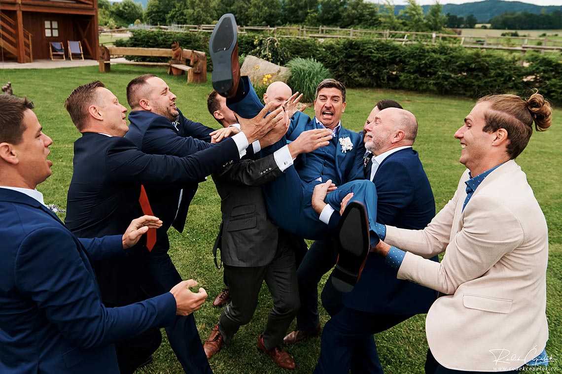 Funny expression of shocked groom after wedding ceremony.