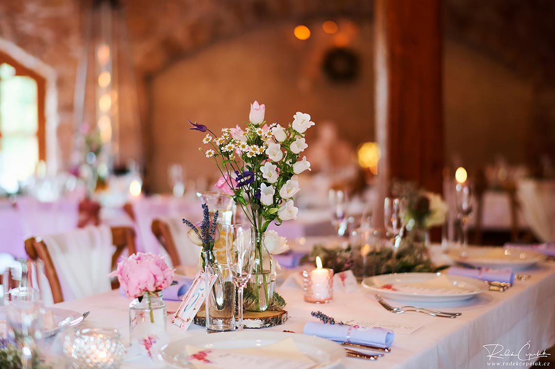 Meadow flower at wedding reception as decoration on tables