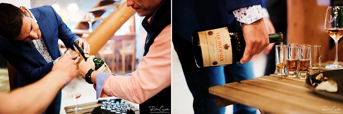 Groom opening really old Courvoisier bottle which he get from grandfather for guests 