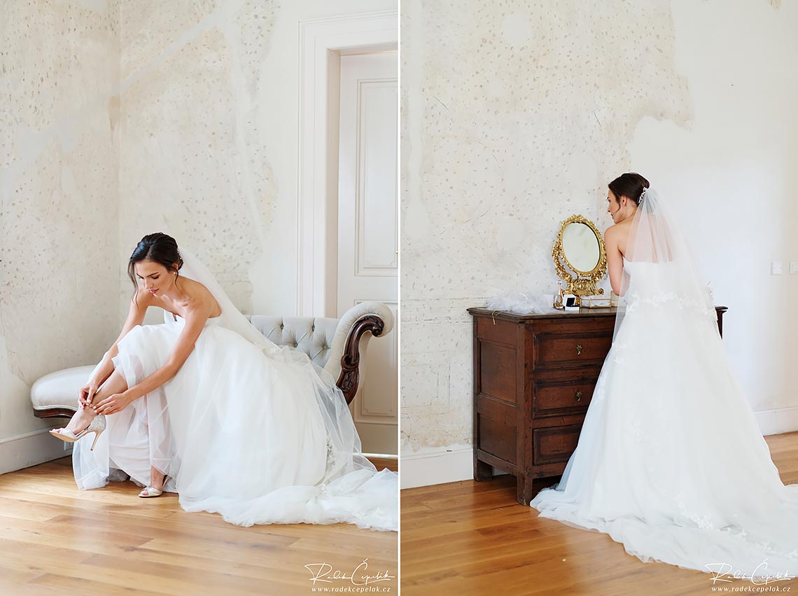 bride getting ready before she leaves Chateau Bon Repos