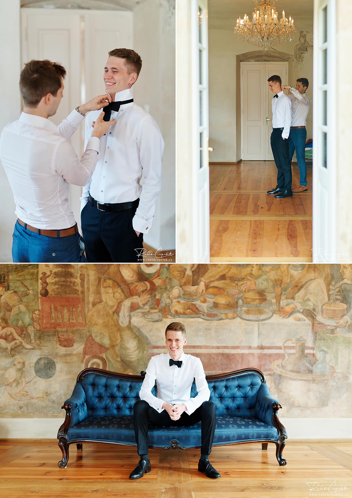 getting ready of groom at chateau Bon Repos