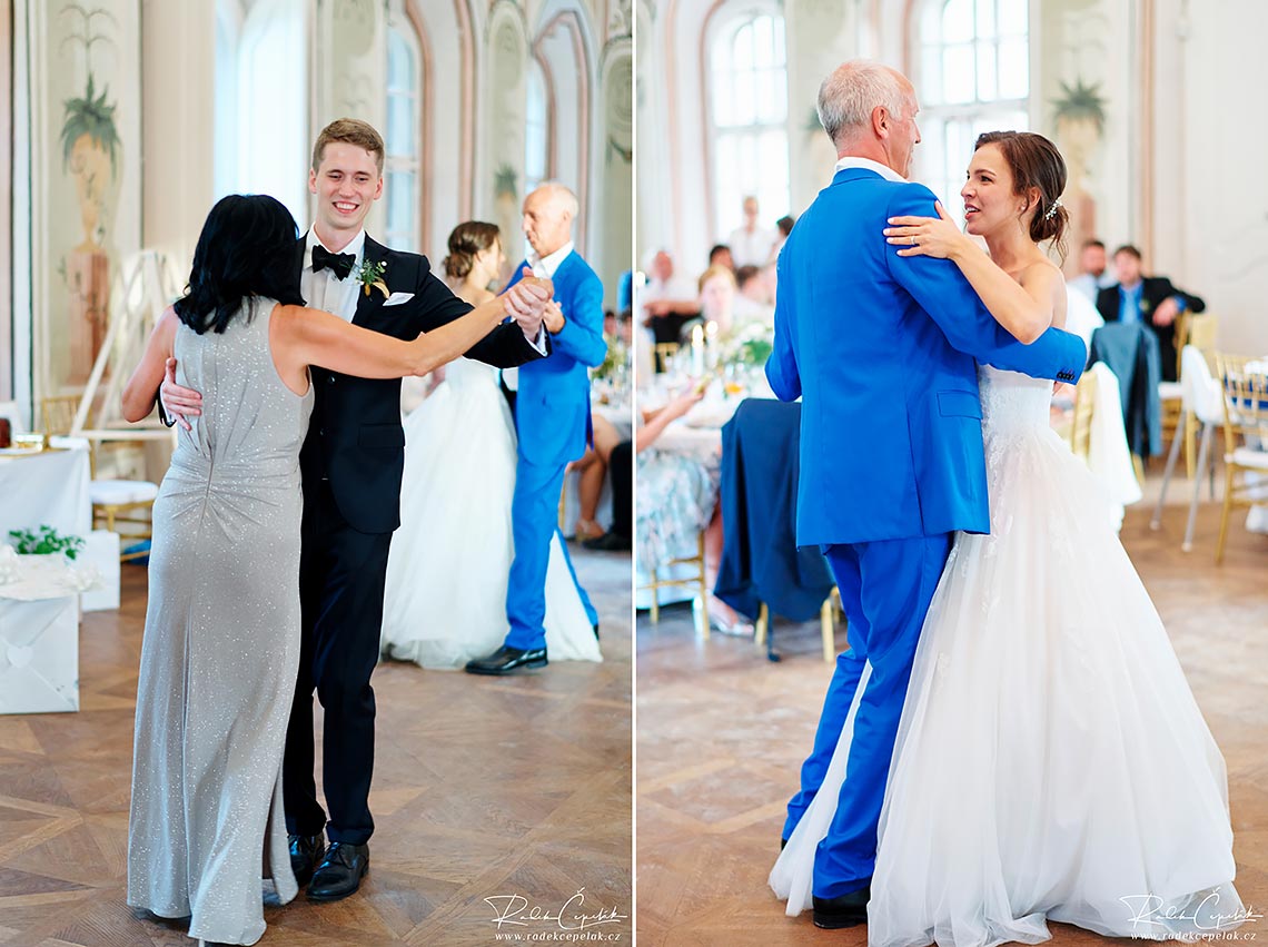 bride and groom dancing with father and mother