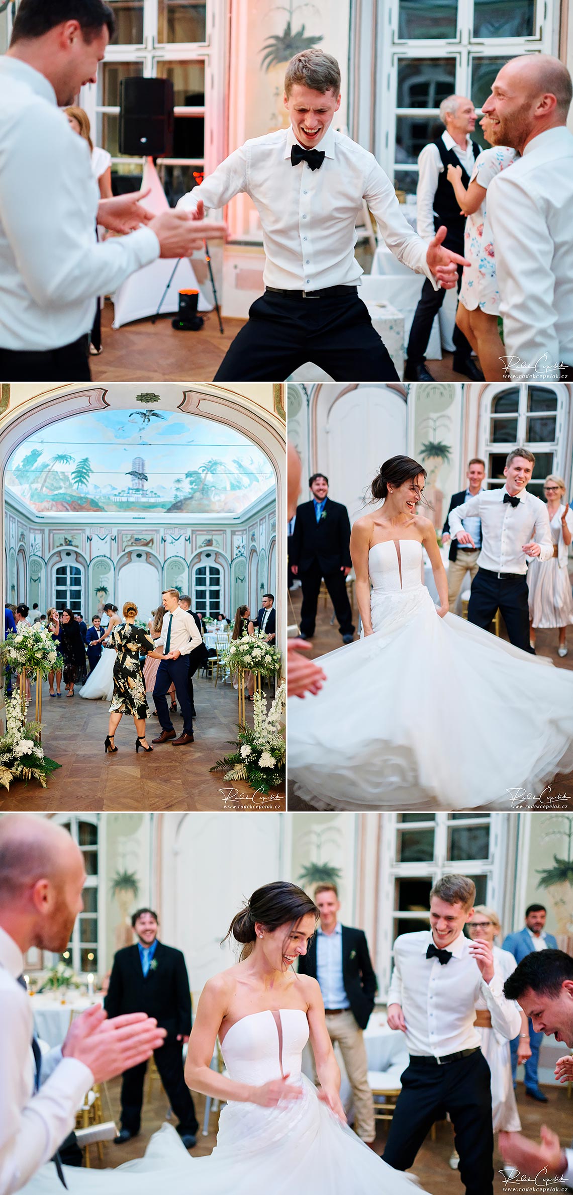 bride and groom dancing at wedding party in chateau Bon Repos