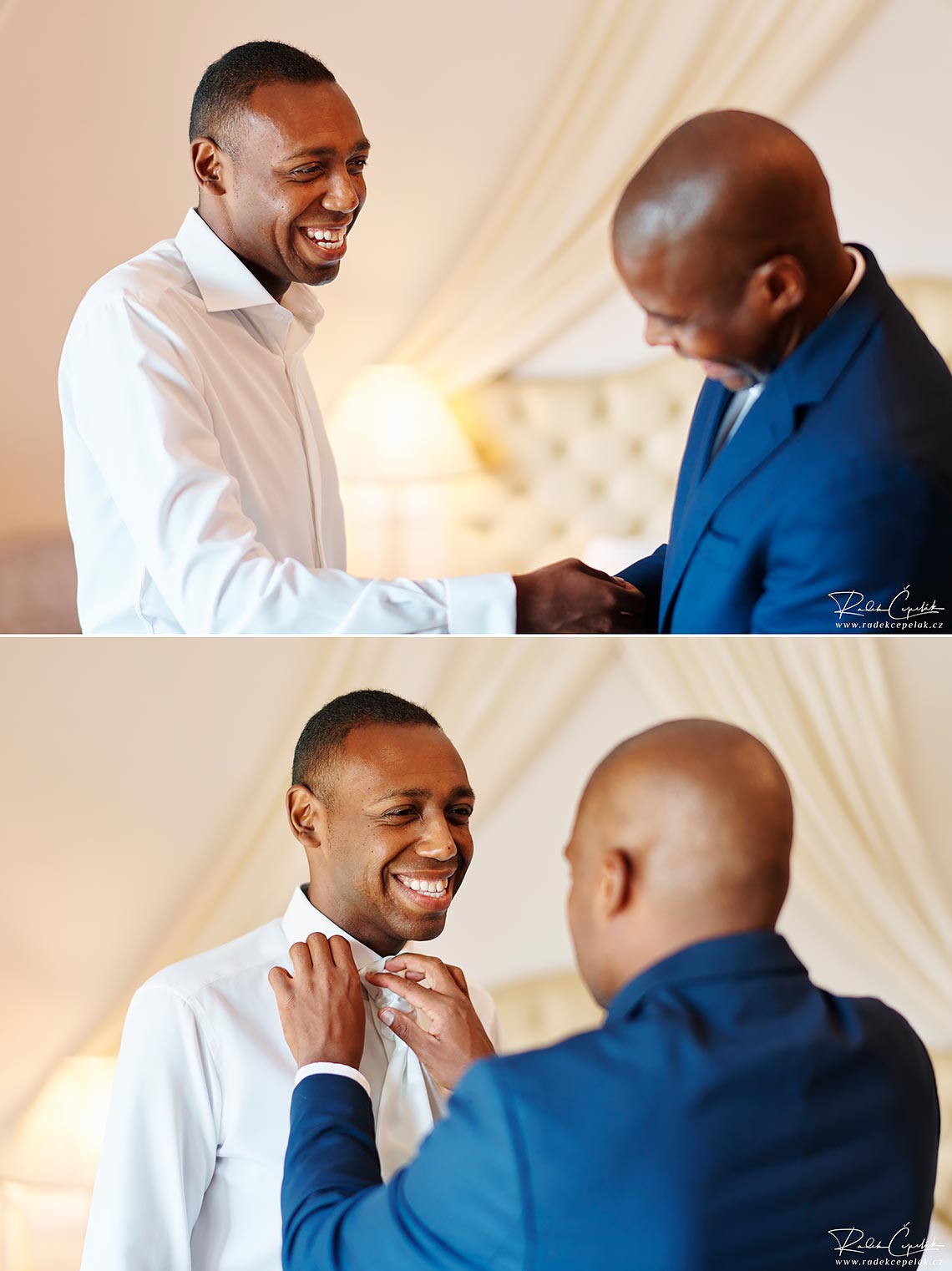 getting ready of groom in a hotel room