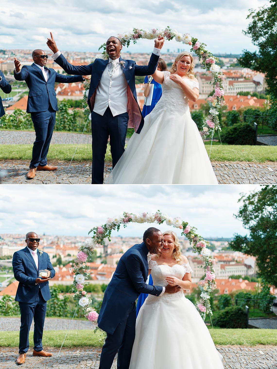 bride and groom smiling after wedding ceremony