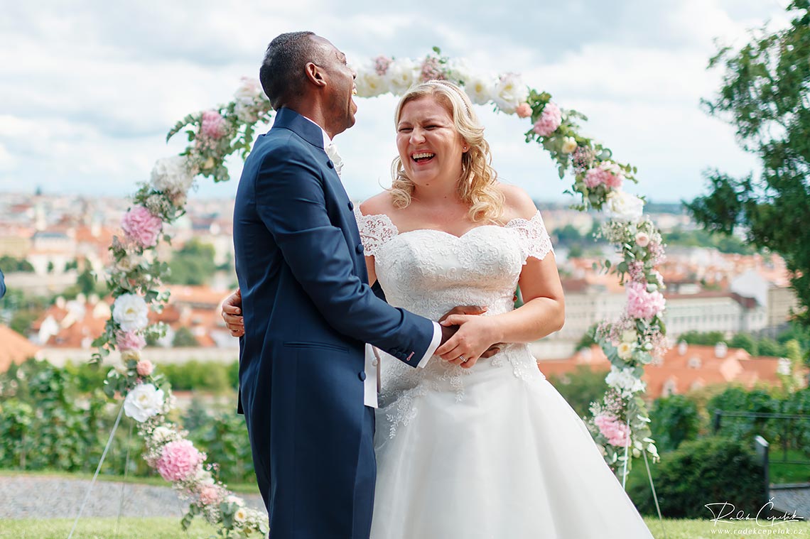 happiness of bride and groom after wedding ceremony