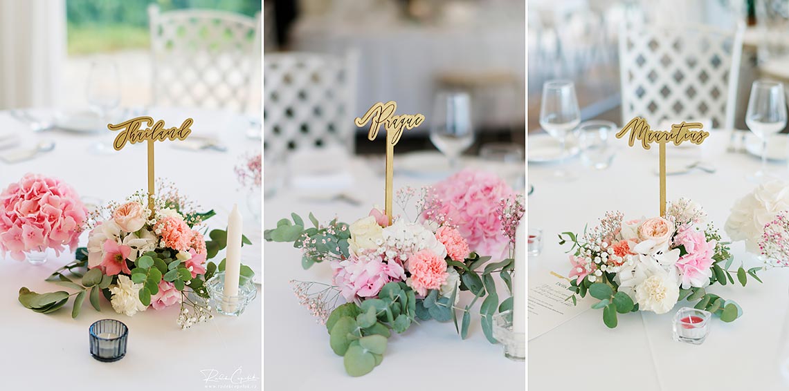floral wedding tables decoration with travel names
