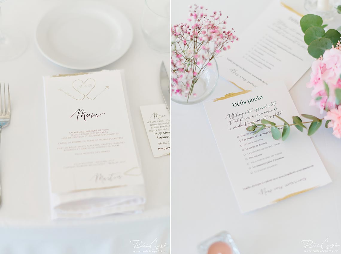 printed stationery on wedding table