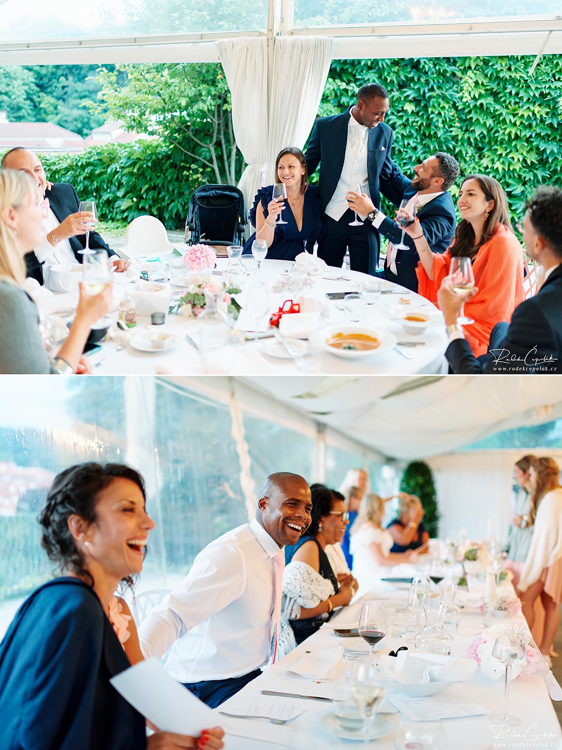 guests having fun at wedding in Villa Richter in Prague