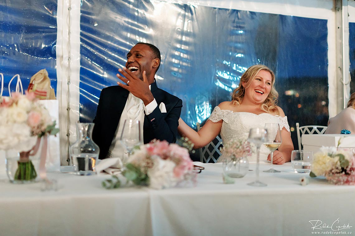 bride and groom at wedding reception