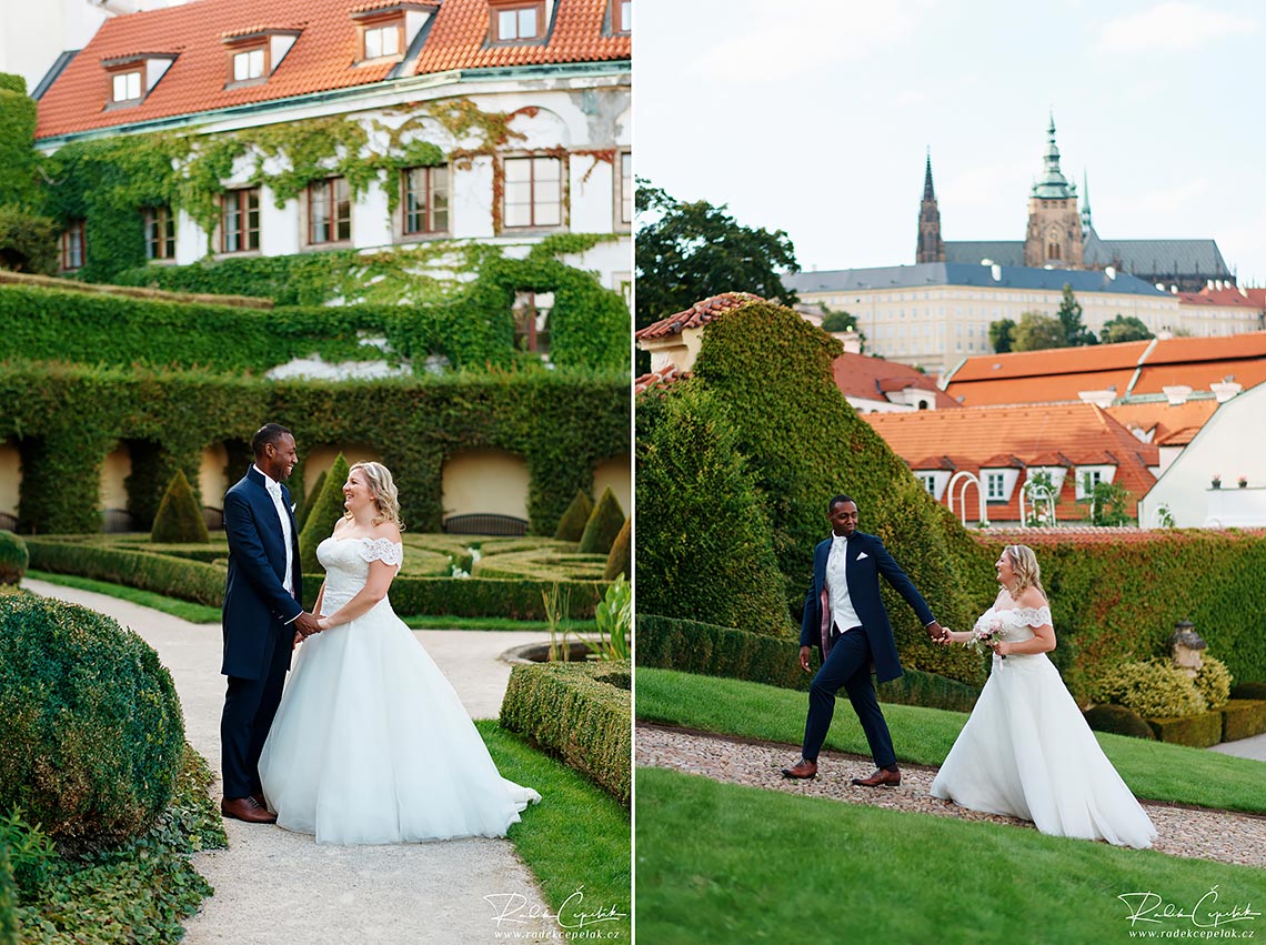 Wedding photography bride and groom in Vrtba Garden in Prague