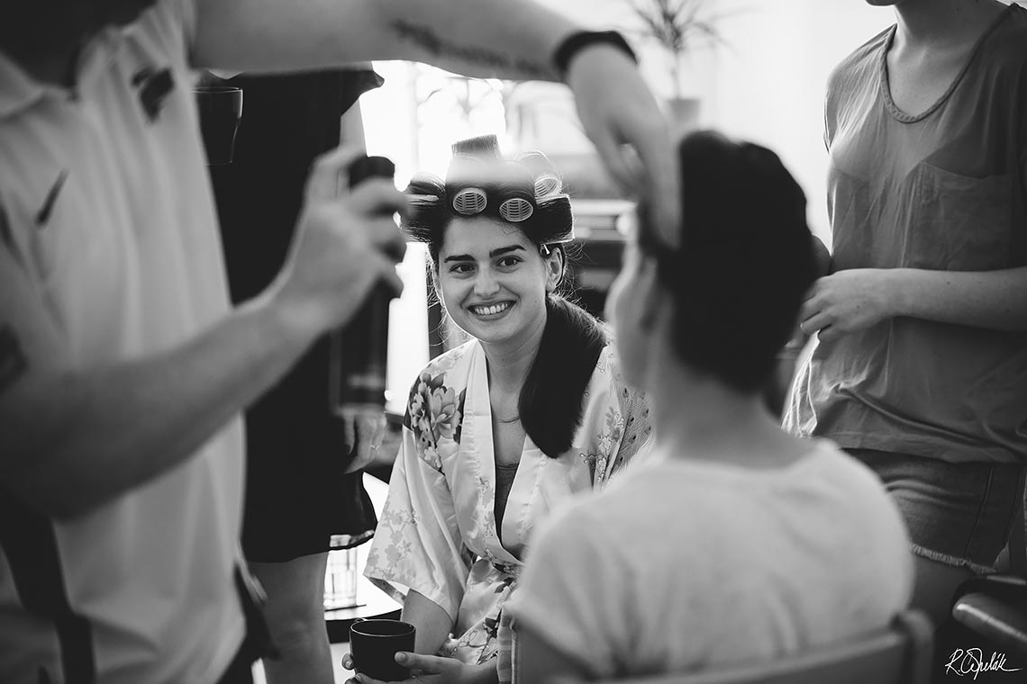 snapshot of bride during getting ready bw photography