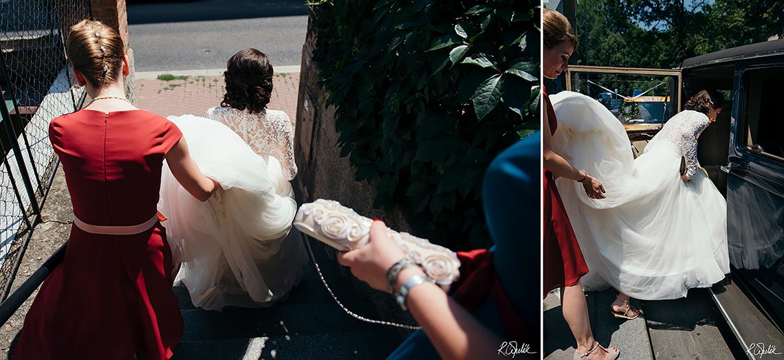 bride leaving home for wedding ceremony in Prague