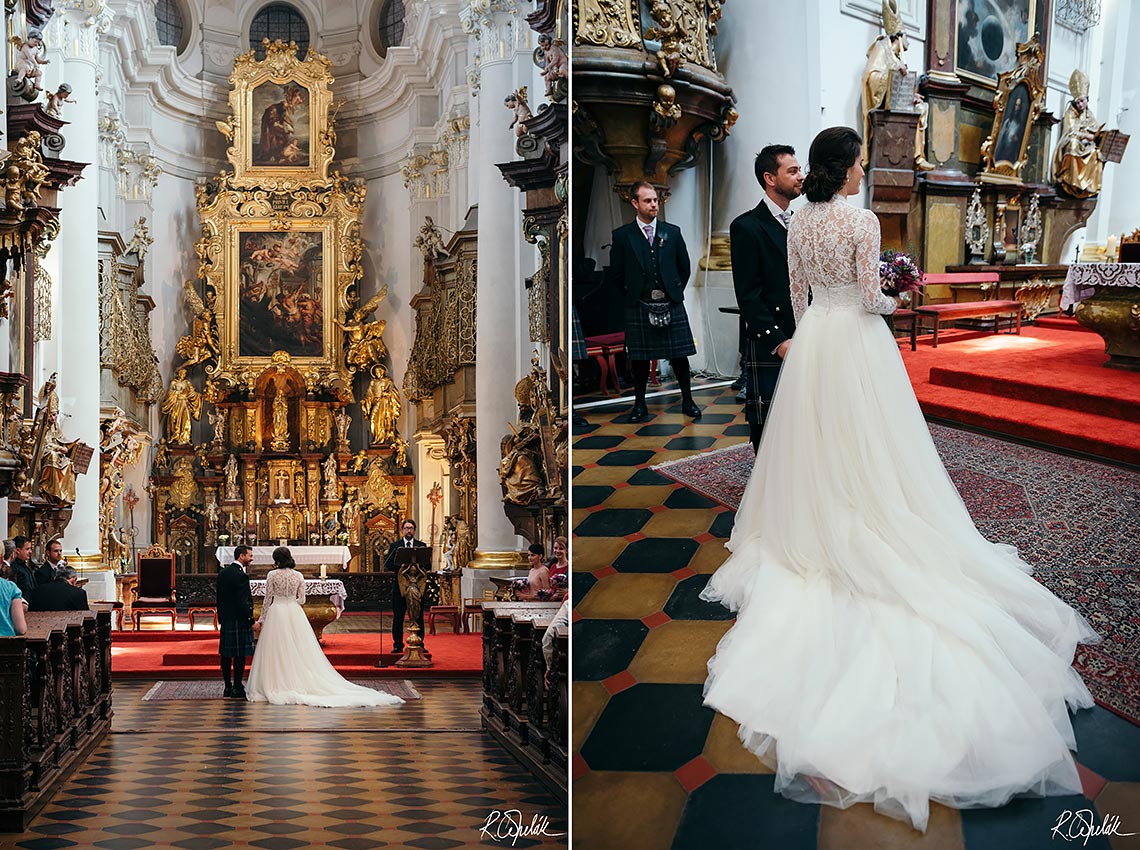 wedding ceremony in church St. Thomas in Prague