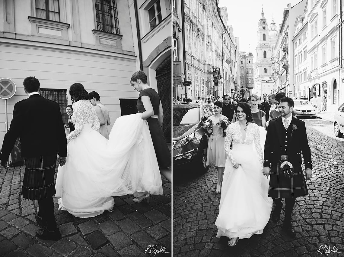 bride and groom in Prague