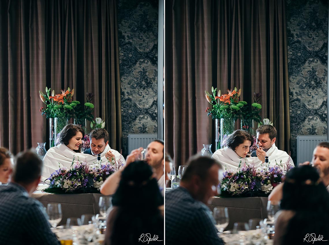 Czech wedding tradition bride and groom eating soup with one spoon