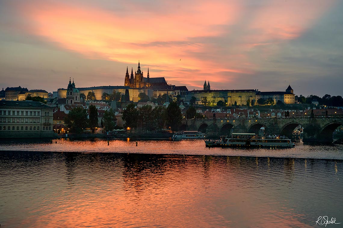 Prague castle in the sunset