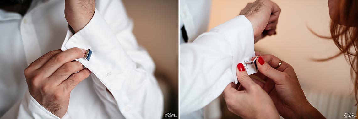 groom buttoning cufflinks during getting ready