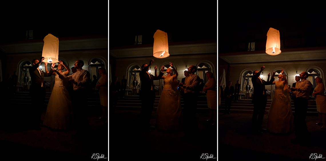 releasing lanterns at wedding