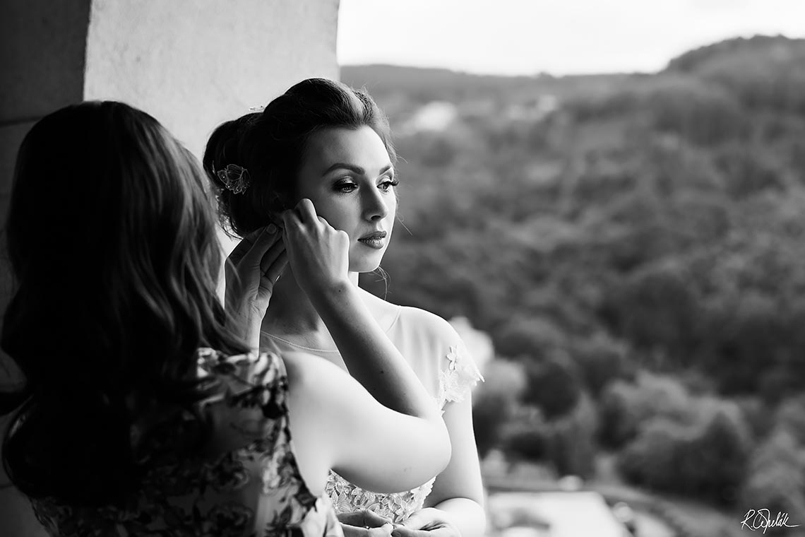 black and white photo of bride