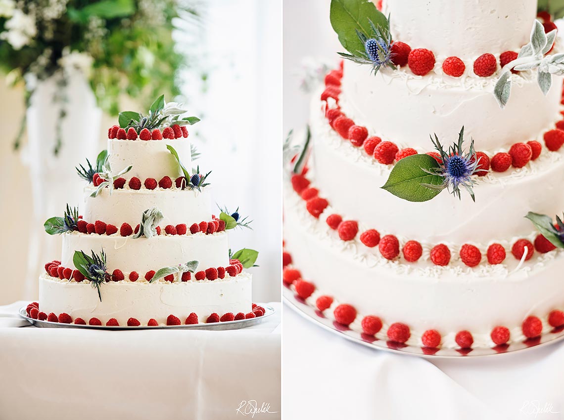 wedding cake with raspberry