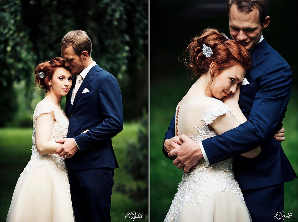 bride and groom in the park