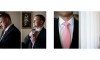 groom details of suite with pink tie