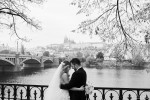 black and white wedding photography in Prague with view at Prague Castle