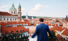 Wedding photography in Vrtba garden with view on Prague