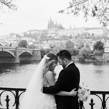 wedding in Prague photography with view at Old town